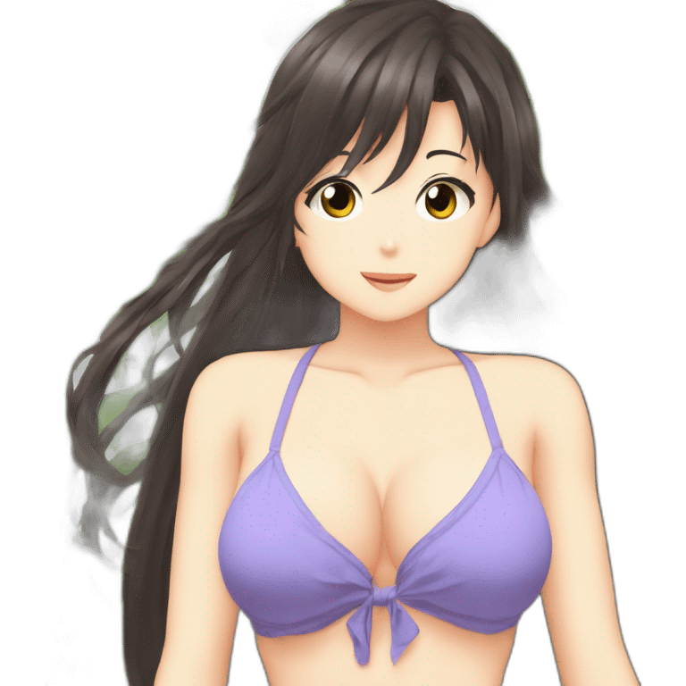 misato katsuragi nue, full-body, long-hair, teen, enfant, bikini emoji