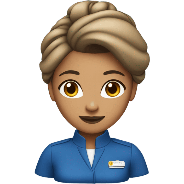 Brown tan skin flight attendant with hair in a bun blue uniform emoji