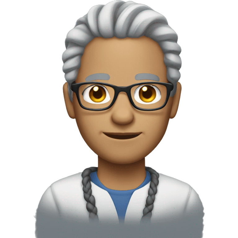 Man with gray hair braids and light skin with glasses emoji