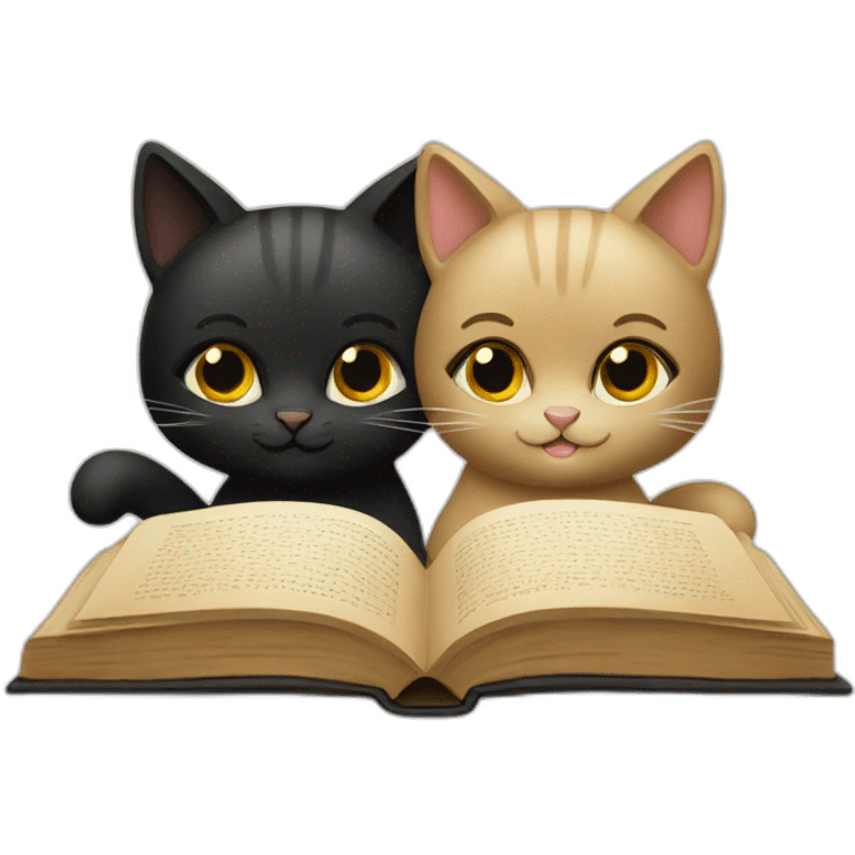 Beige and black cats reading book emoji