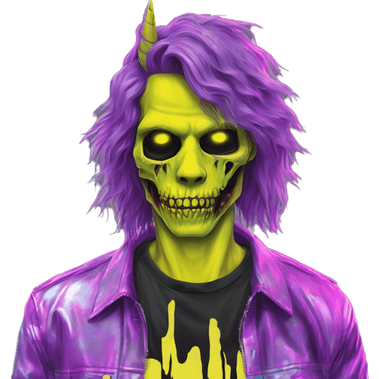 .Zombie_ Vaporwave black holographic oilslick zombie unicorn yellow caution tape and a vinyl emoji