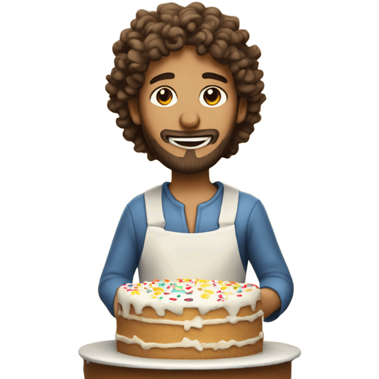 (Curly haired Jesus) baking a birthday cake emoji