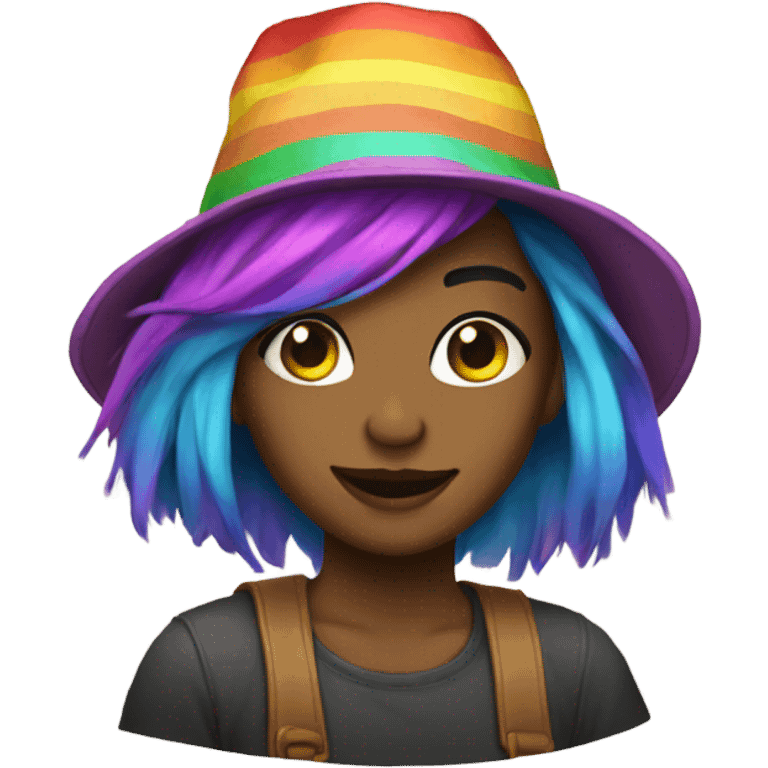 paislee wearing a stupid hat and rainbow hair emoji