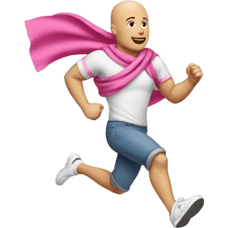 Bald white man running with pink bandana on arm emoji