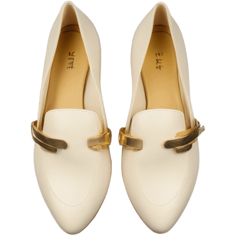 Cream color flat shoes open back and gold accents  emoji