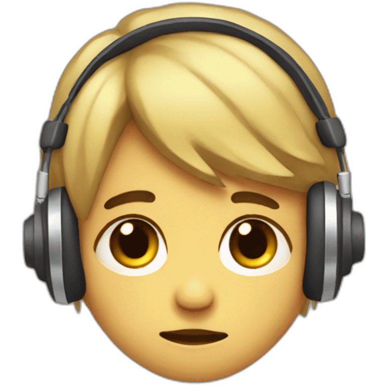 Illustrate a melancholic emoji of a straight sad boy, head bowed, with headphones on, lost in the emotional melodies of heartbreak. emoji