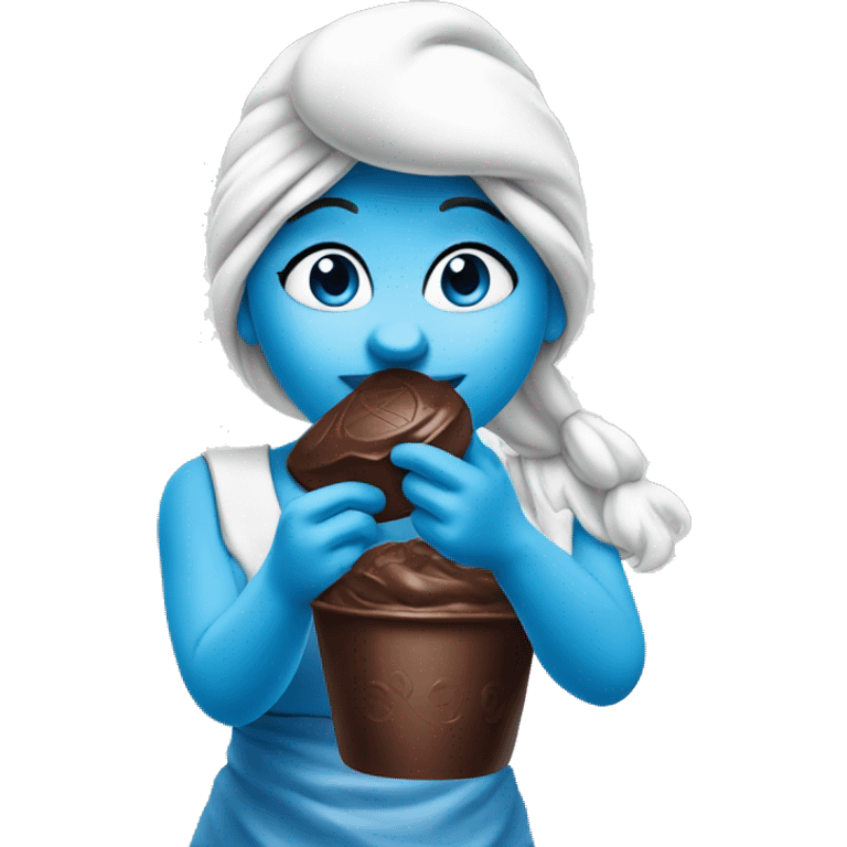 Female Smurf eating chocolate emoji