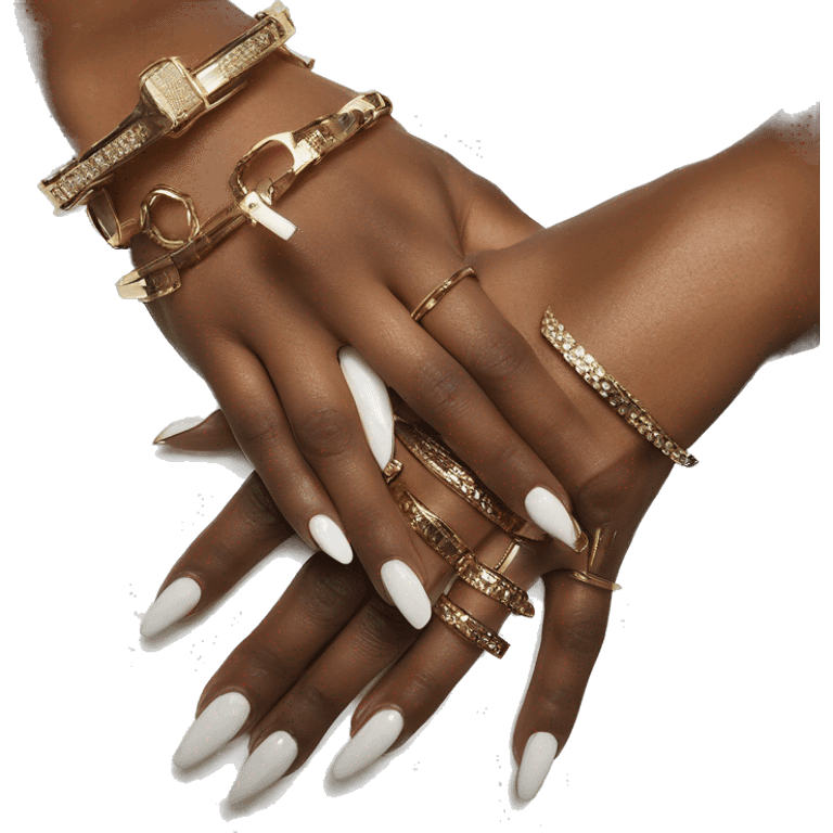 White French manicure, Cartier gold bracelets on the hands emoji