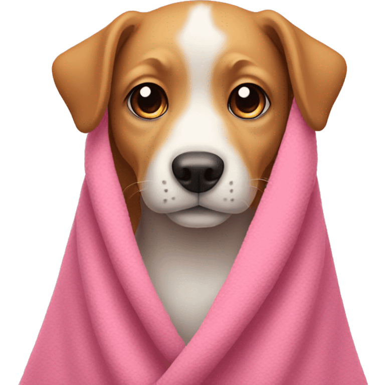 Cute dog with pink blanket over it emoji