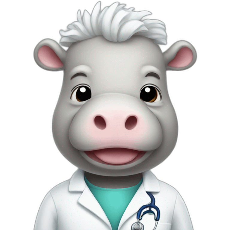 doctor hippo with white curly hair emoji