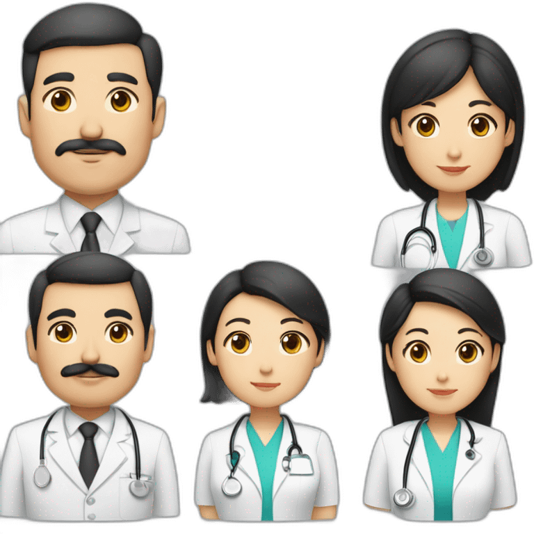 father middle age with dark brown hair and mustache and trimmed beard wearing a suit, mother asian middle age with black shoulder length hair wearing a nurse uniform emoji