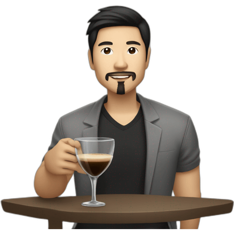 Asian guy with goatee and medium long hair drinking expresso martini emoji