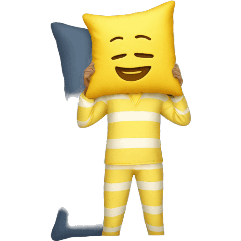 yellow emoji man with pillow head in pajamas emoji