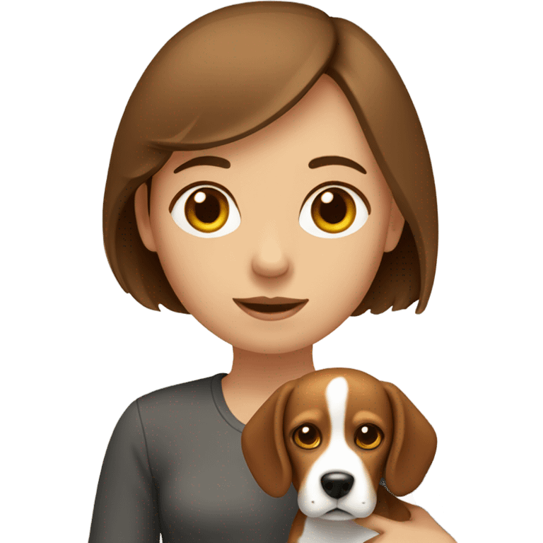 girl with brown bob hair holding a beagle emoji