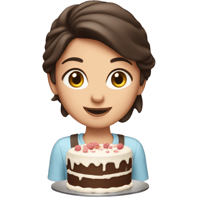 Brunette girl making a cake emoji