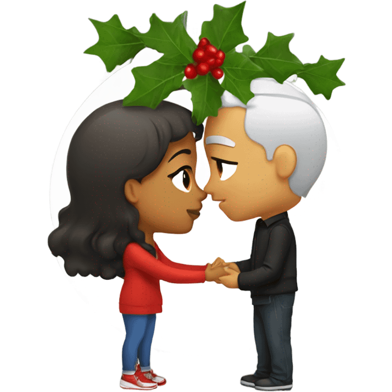 Puerto Rican girl kissing white man under a mistletoe emoji