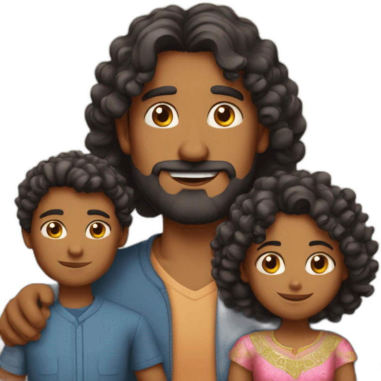 indian family with one dad straight hair one son straight hair one mom and one daughter curly hair emoji