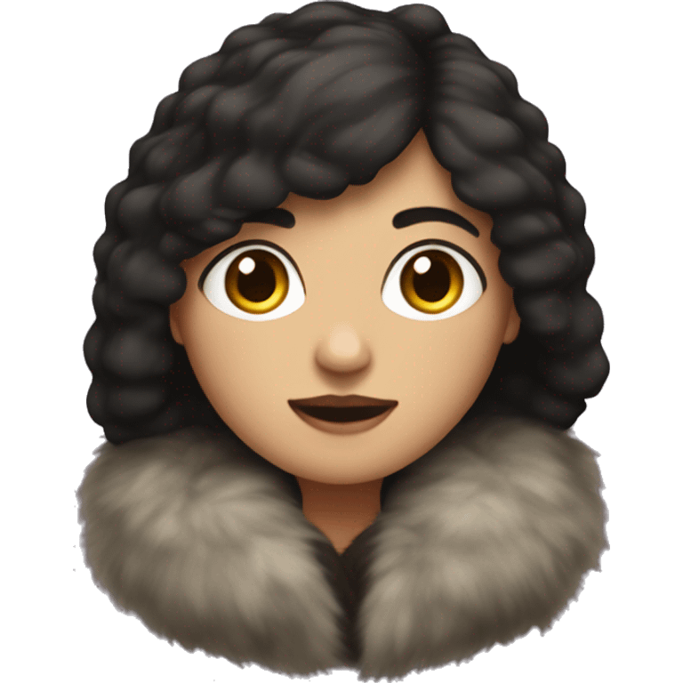 Dark haired woman wearing big full length fur coat emoji