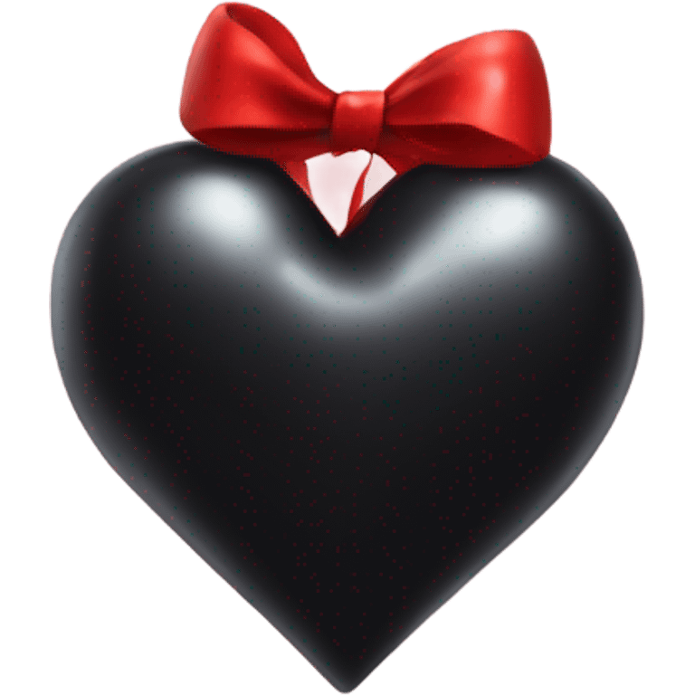 Shiny Black heart wrapped in red bow, realistic emoji