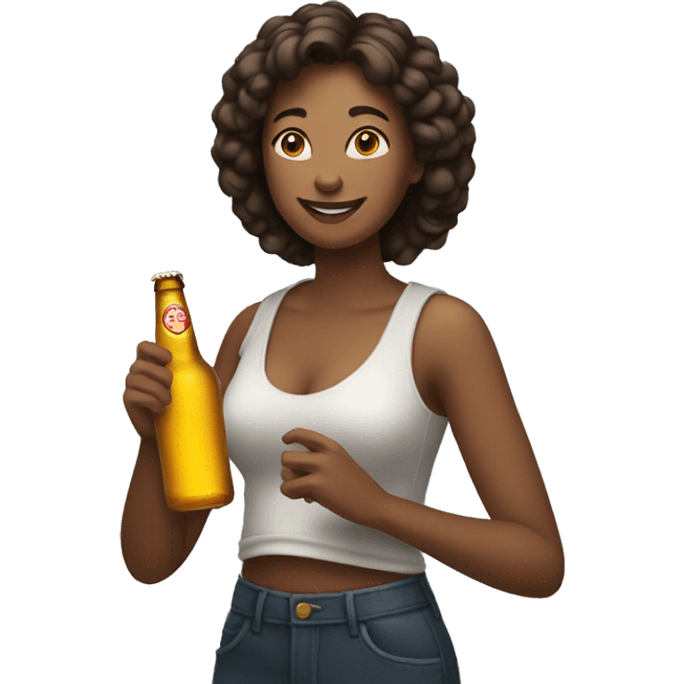 a woman holding a bottle of beer emoji