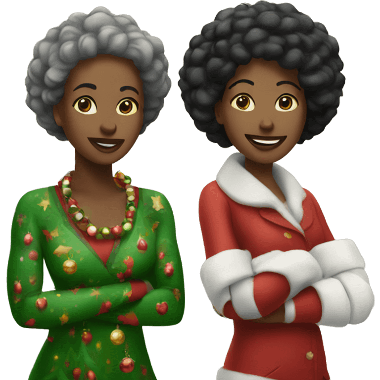 Two black women at a Christmas tree market emoji