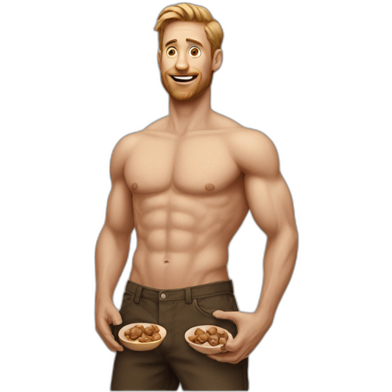 White Man holding nuts with no shirt tattoos emoji