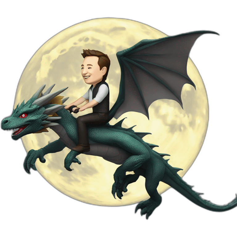 Elon musk on a dragon flying to the moon emoji