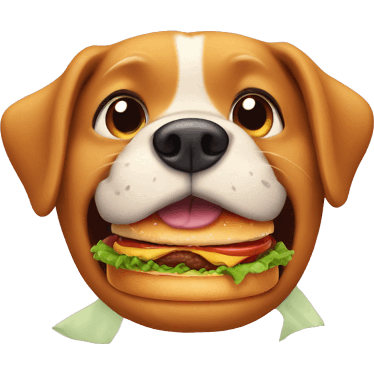 Dog with big mouth eating burger emoji