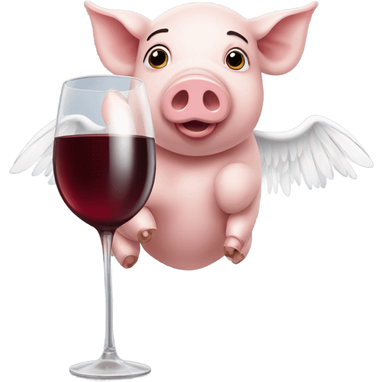 pig with white wings drinking wine emoji