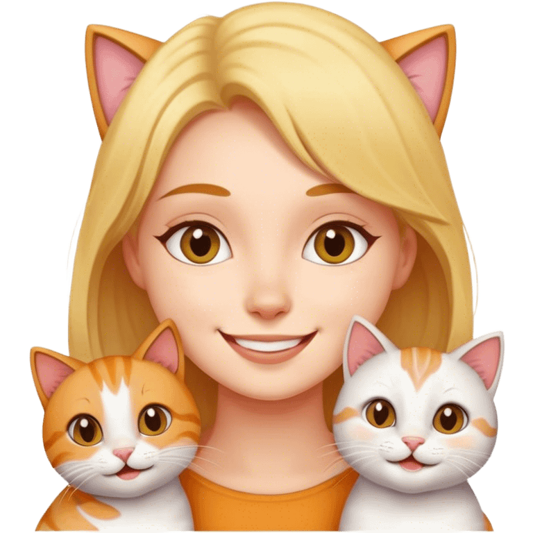 happy girl with 3 cats  emoji