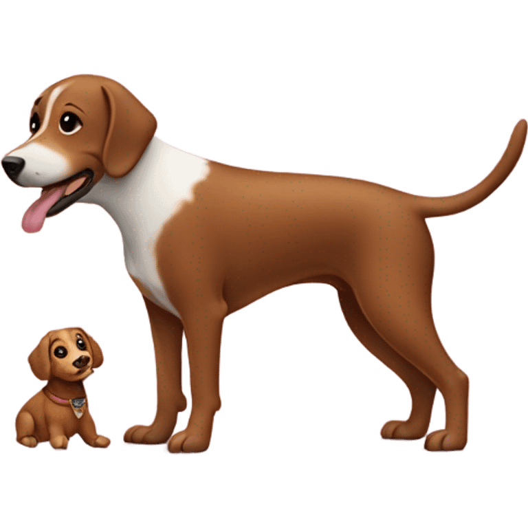 Perro salchicha color marrón abrazado con una niña de 10 años. Estilo Pixar  emoji