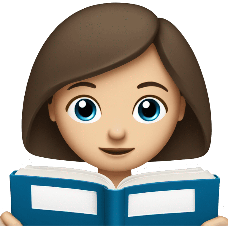 Shoulder length brunette haired blue eyed girl reading a book  emoji