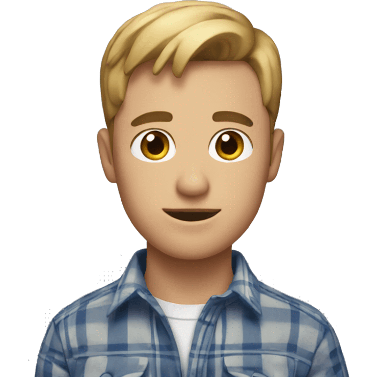 Short hair Dark blond man with hazel eyes in a plaid shirt  emoji