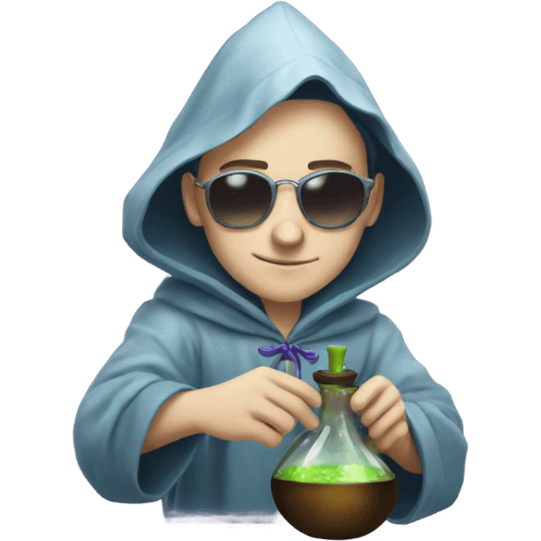 Young pale wizard mixing potions while wearing sunglasses emoji