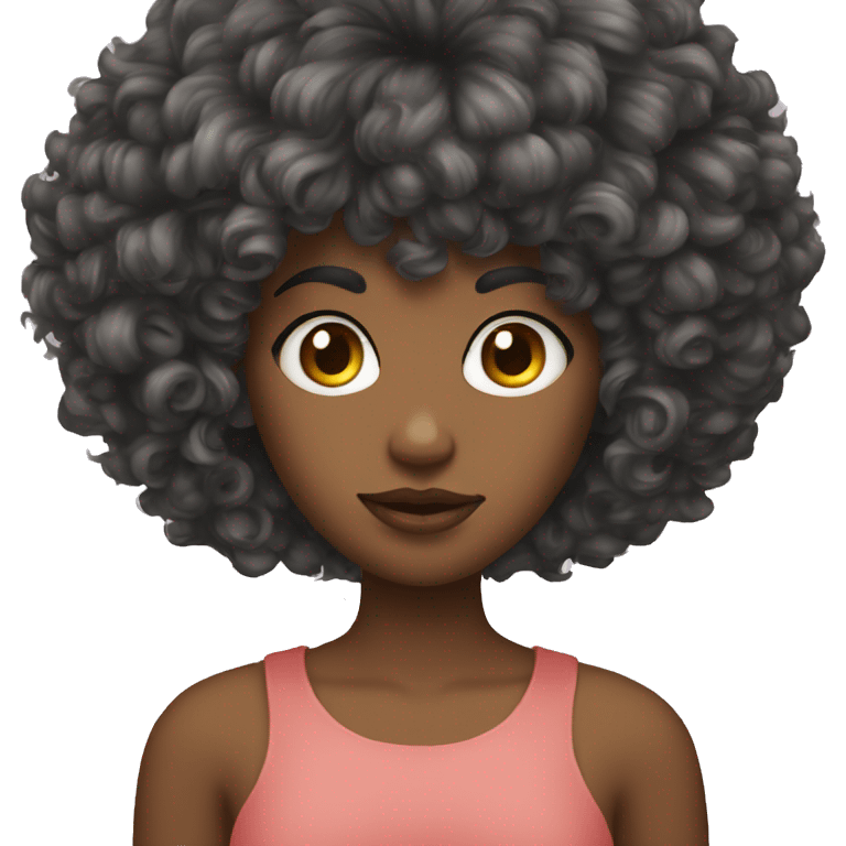 big hair girl with bangs with cerlular emoji