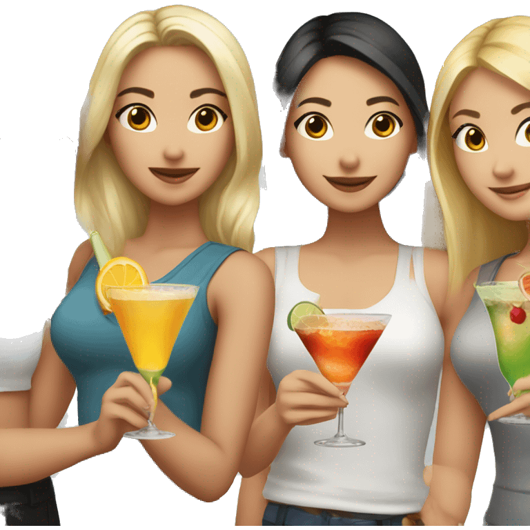 A blonde girl, another blonde girl, an Asian girl and a brown haired girl holding cocktails  emoji