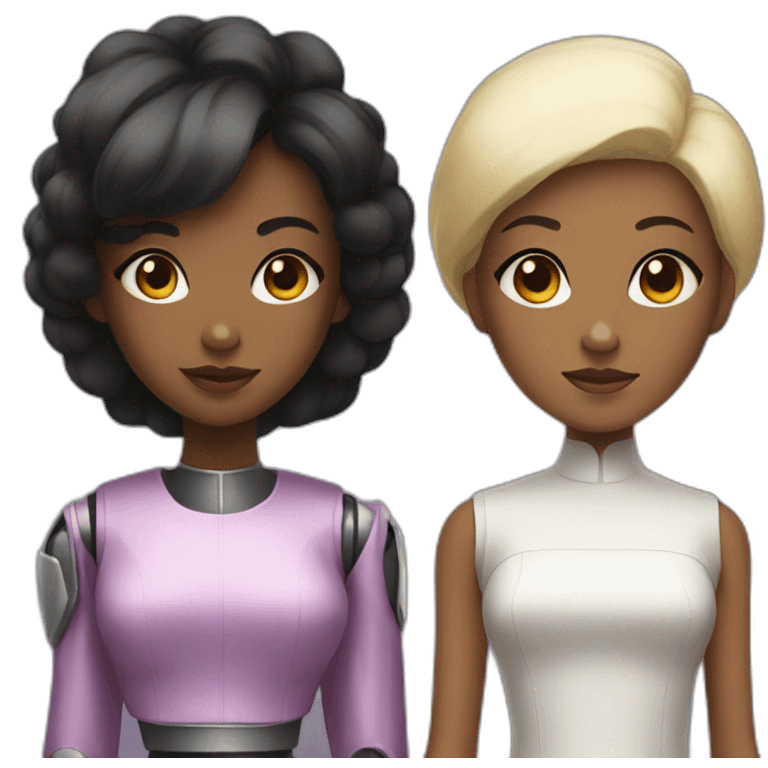 Black girl and Asian girl are 60's robot emoji