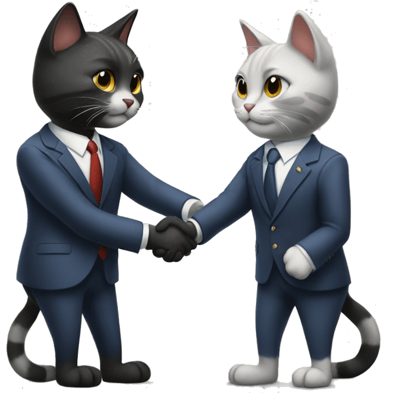 Two cats shaking hands in suits  emoji