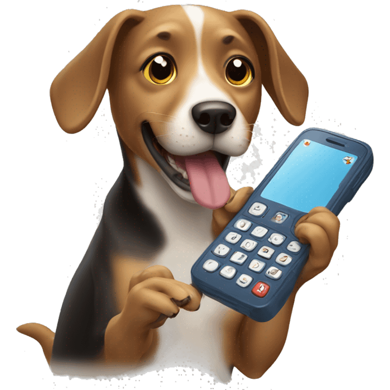 Dog playing phone emoji