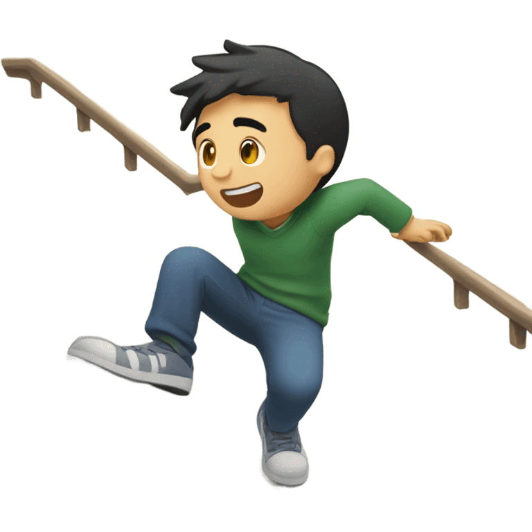 Asian guy falling down steps emoji