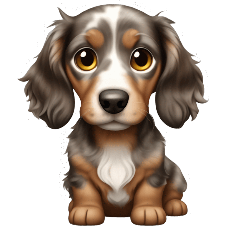 brown Merle long haired Dachshund Puppy full body emoji