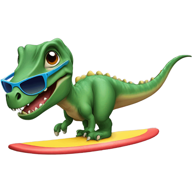 dinosaur wearing sunglasses while surfing emoji