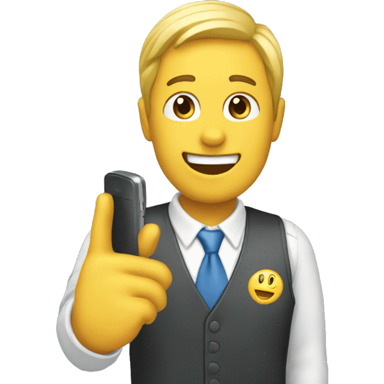 employee waving with a phone emoji