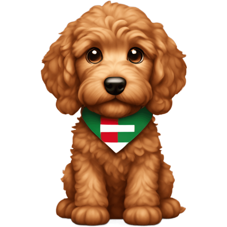 Red golden doodle puppy with an Italian flag collar  emoji