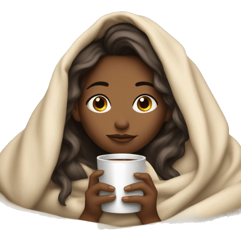 girl inside a blanket sipping coffee eyes closed lighter skin emoji