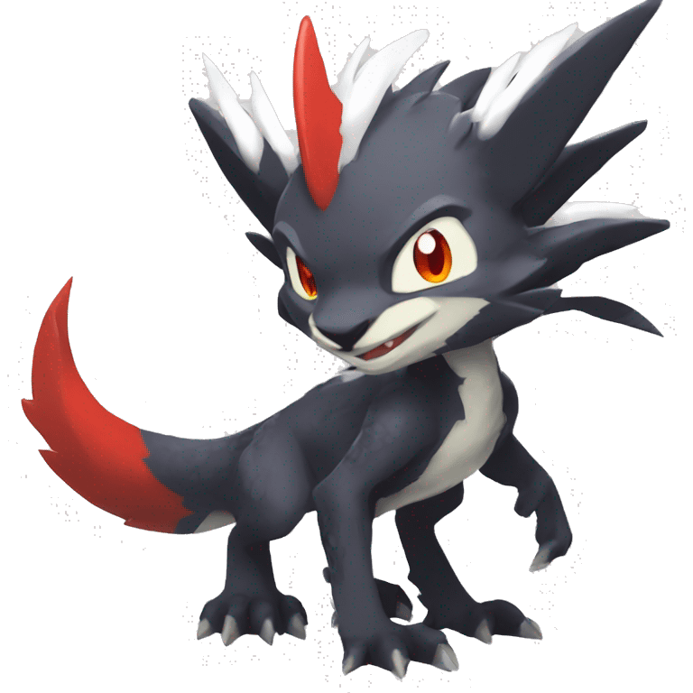 Black Cool Edgy Anthro Noivern-Nargacuga-Silvally-Sergal-Garchomp-Fakémon  with White and Red Edgy markings emoji