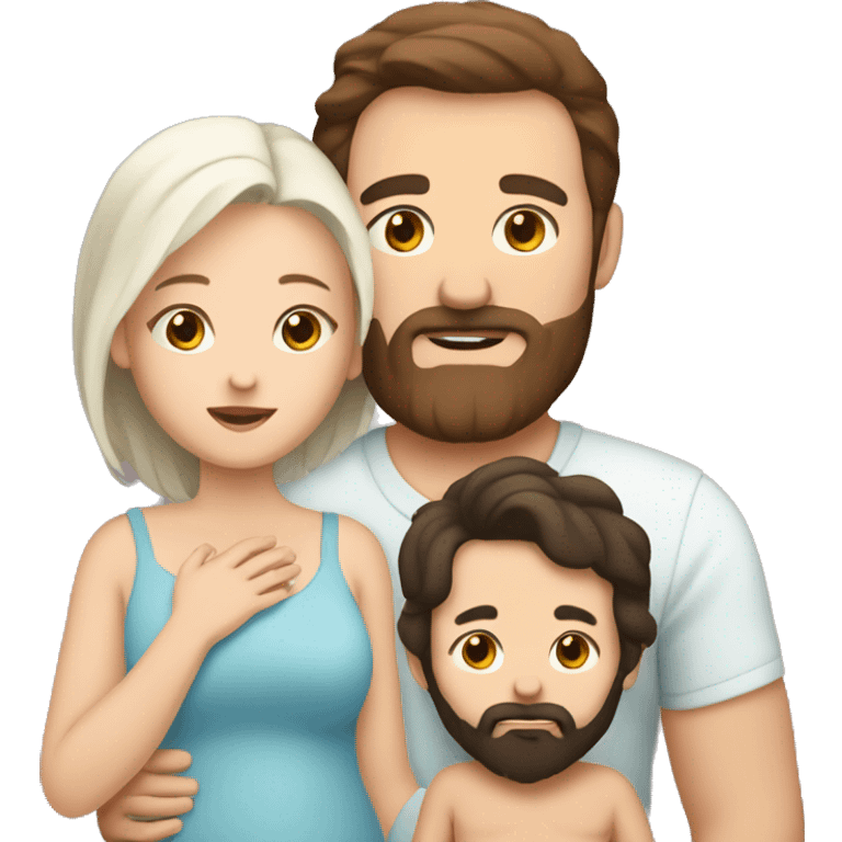 one newborn with dark haired white mother & brown bearded father with white skin emoji