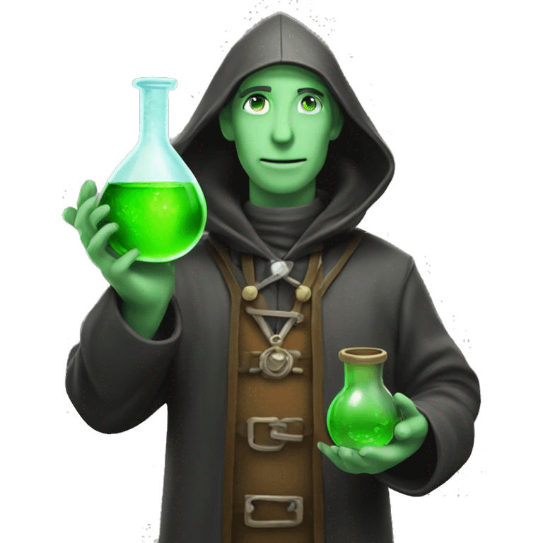 An alchemist holding a flask with green mystical chemical emoji