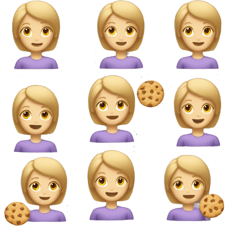 Lady with short blond hair holding a cookie emoji