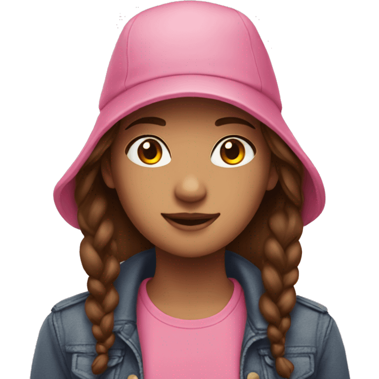 Girl with brown hair wearing a pink hat emoji